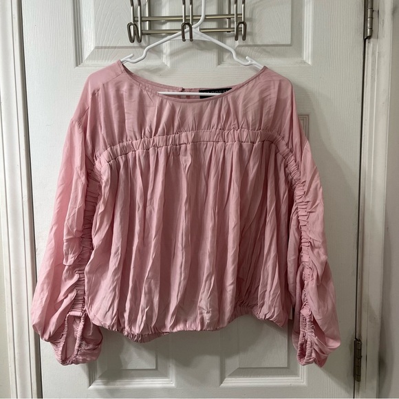 Eloquii women’s pink shirred cinched waist puff sleeve feminine blouse - Picture 2 of 7